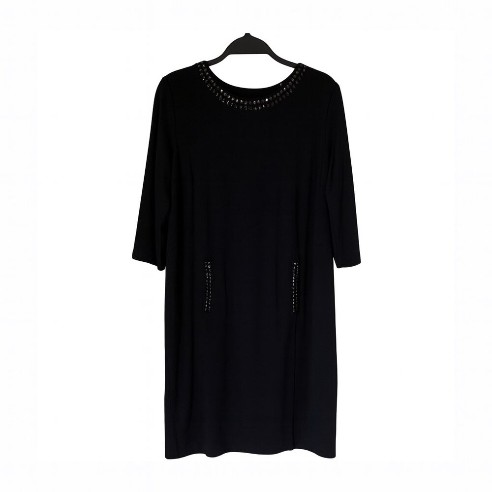 Gerard Darel Sheath Dress‎ Black 46 US 14 Embellished Collar & Kangaroo Pocket